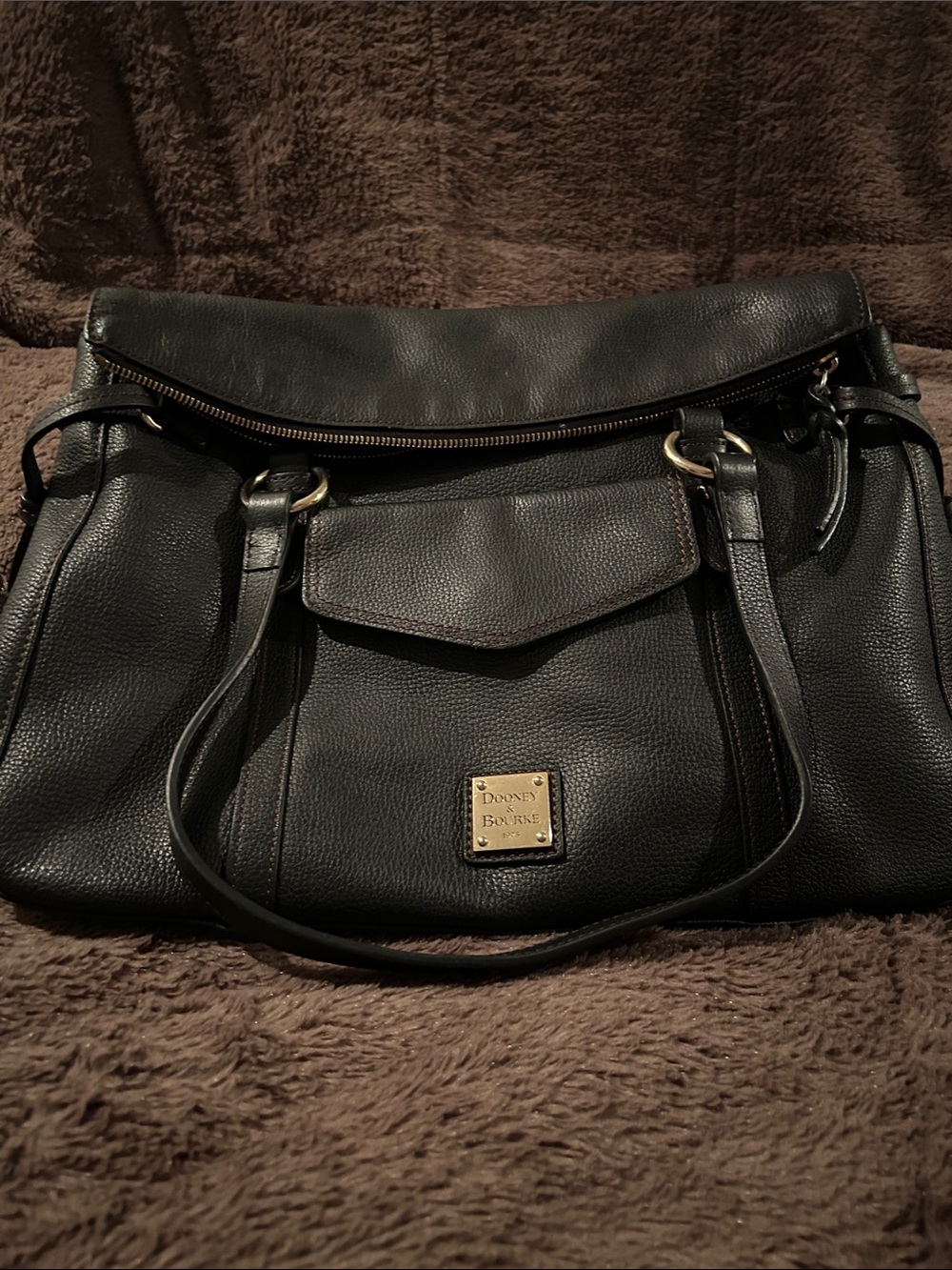 Dooney & Bourke Black Pebble Leather Shoulder Tote with Gold Hardware
